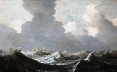 Cuatro barcos navegando antes de una tormenta